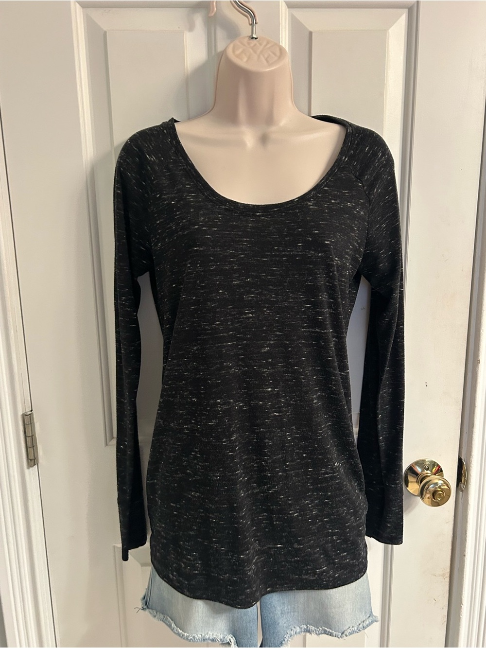 SO Black Marled Scoop Neck Long Sleeve Tee